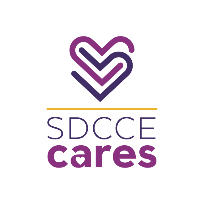 SDCCE Cares Logo